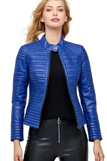 Baldwin Women’s Blue Leather Biker Style Jacket