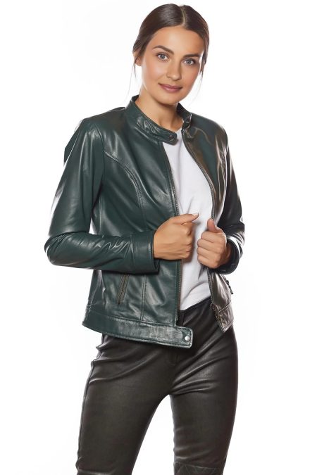 Betty Green Leather Jacket For Women
