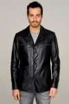 Lucas Black Blazer Leather Jacket with Lapel For Men